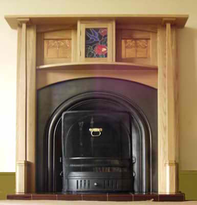 photograph of arts & crafts oak fire surround