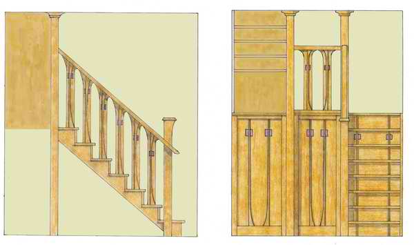 drawing of an oak staircase, 7500