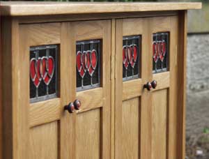 photo of oak sideboard with stained glass panels, 1200.00