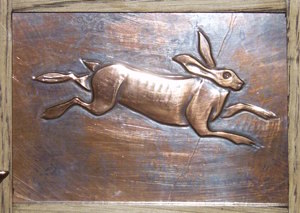 artistic copper panel of a hare