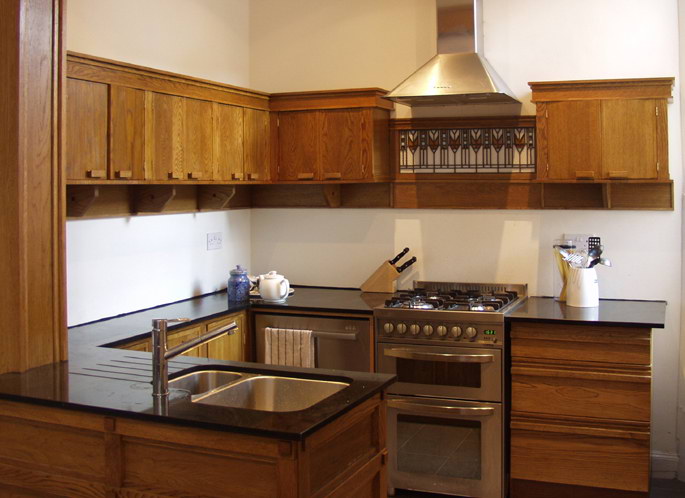 photograph of hand made Frank Lloyd Wright inspired kitchen